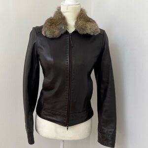 NWT $750 SISLEY Soft Calf Brown Leather Fox Fur Women's Jacket Size Small​​​​​